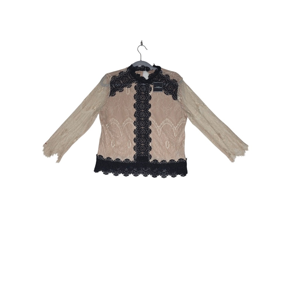 BKE NWT Boutique W's Nude Tan Black Lace Mock Neck LongSleeve Blouse Large
Sexy